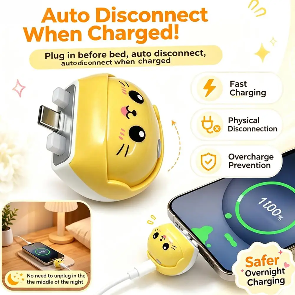 Cute Cat Type-C Fully Charged Smart Separator Auto Power-Off Overcharge Protection Fully Charged Power-off Adapter Accessories