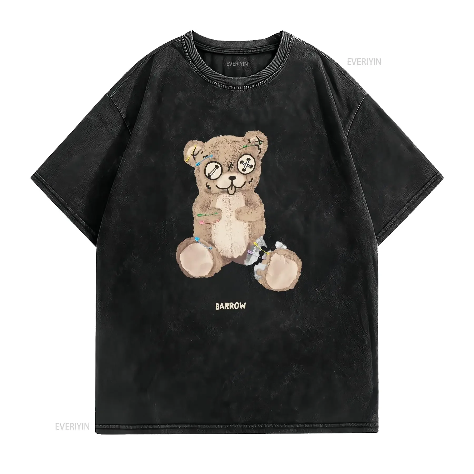 Barrow Cotton T Shirt Flocked Logo vintage Washed Slightly graphic Casual Stylish streetwear Comfortable homme Soft fashion