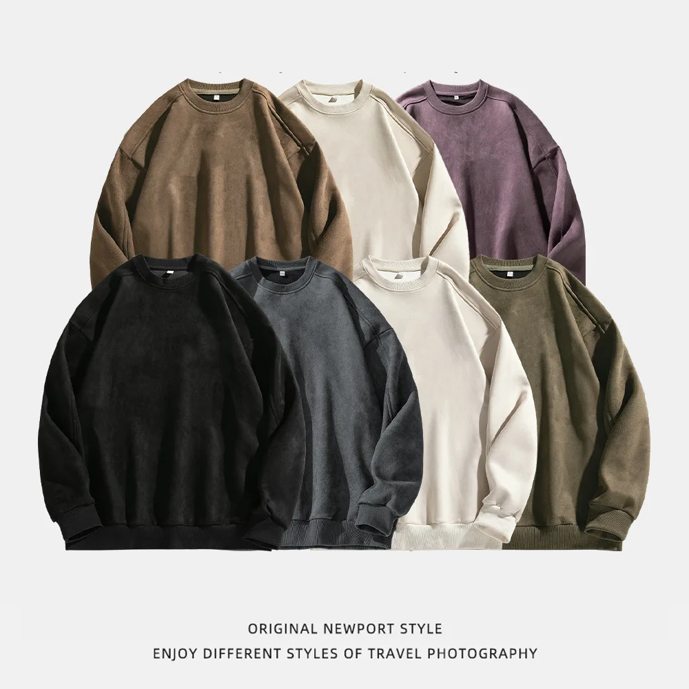 2025 New Style Leather Canvas Solid Color Sweatshirt for Men - Spring New American Retro Shirt for Couples - Hooded Coat