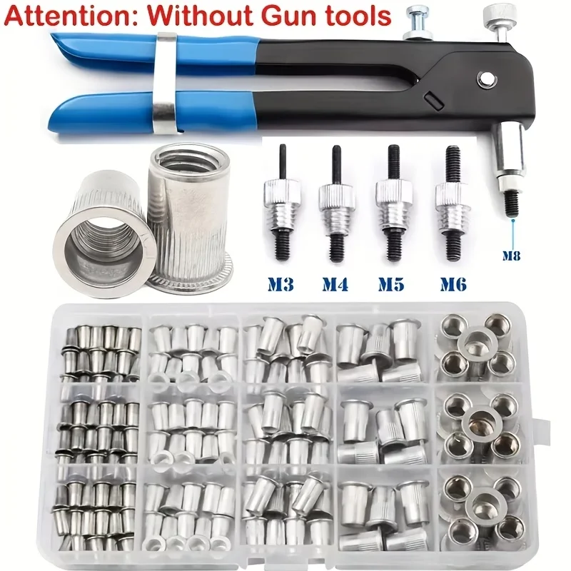 190/165/100pcs M3 M4 M5 M6 M8 M10 Aluminum Flat Head Rivet Nuts NutsInsert Cap Thread Insert Rivet Nut Tool Set