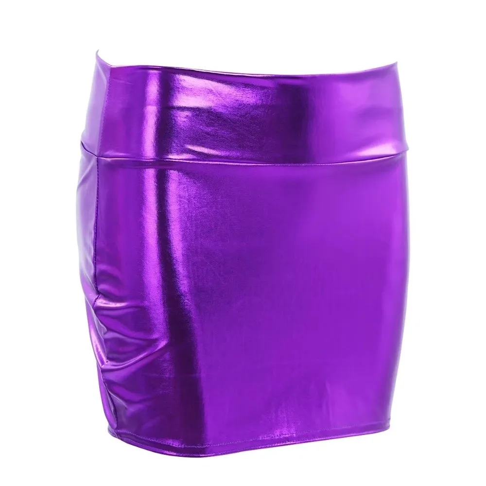 Fashion Metallic Bodycon Mini Skirt PU Leather High Shine Party Skirt Body Shaping Elastic Tight Pencil Skirt for Women