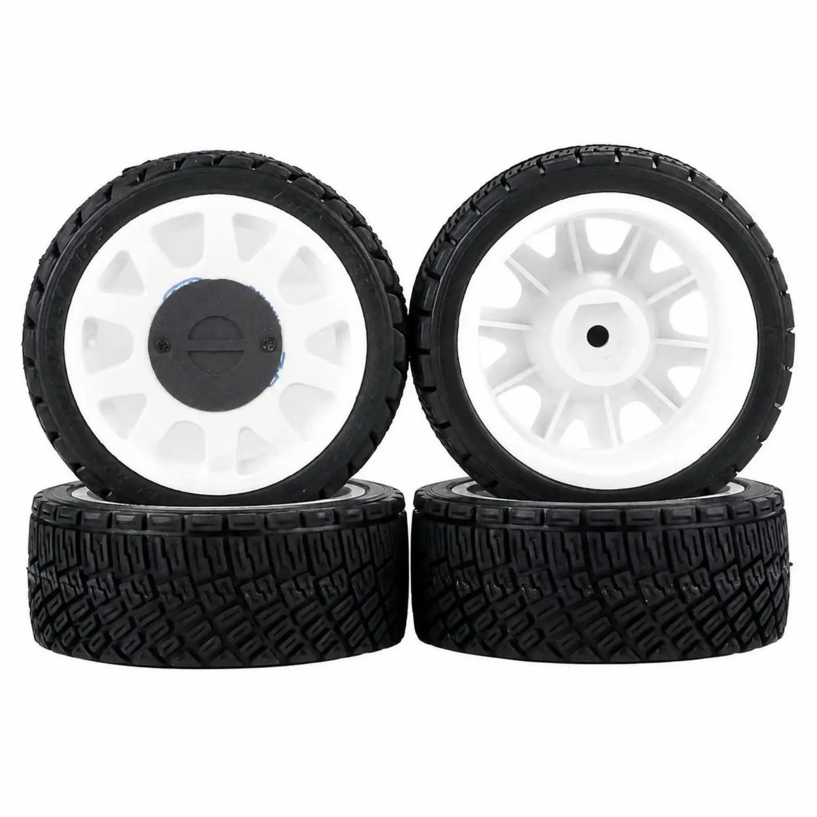 RC Wheel with Treaded Tire 1/10 Scale Wheel Tire Set Accessory Grip Easy to Install for Flat-Surface Driving