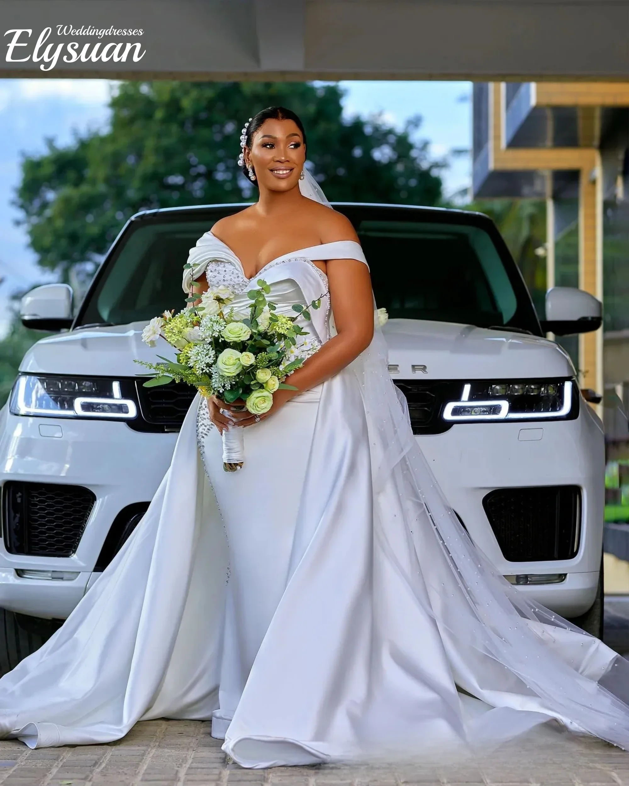 Customized Exquisite Shinny Pearls Beads Wedding Dress with Removable Skirt  Satin Pleats Bridal Dress Vestidos De Novia