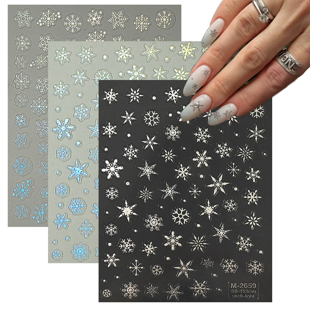 

Holiday Manicure Christmas Pure White Winter Snowflake 3D Nail Art Stickers for Winter Christmas Nail Decorate