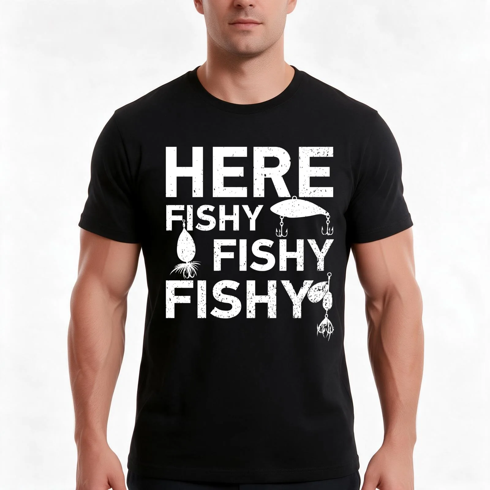 Here Fishy Fishy Fishy For Fisherman T-Shirt Summer Casual Cotton Tee Oversized Streetwear Tops Vintage Graphic Print