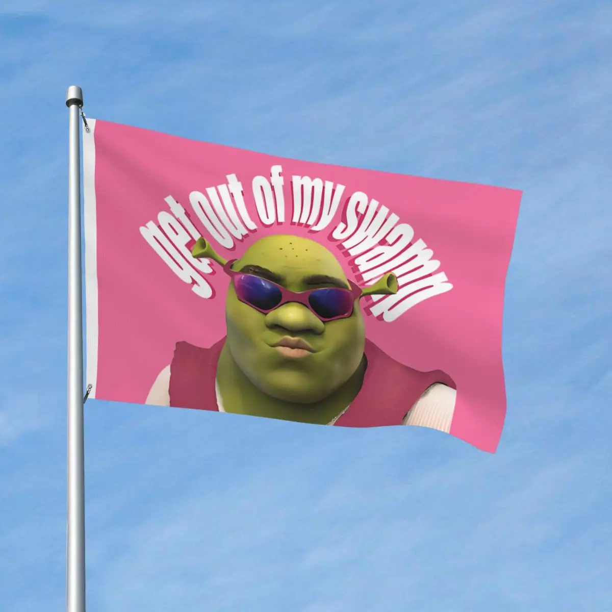 Pink Shreks Get Out Of My Swamp Funny Meme Flag Indoor Outdoor Banner Polyester Decoration Double Sided 2x3 3x5 4x6 FT Flags