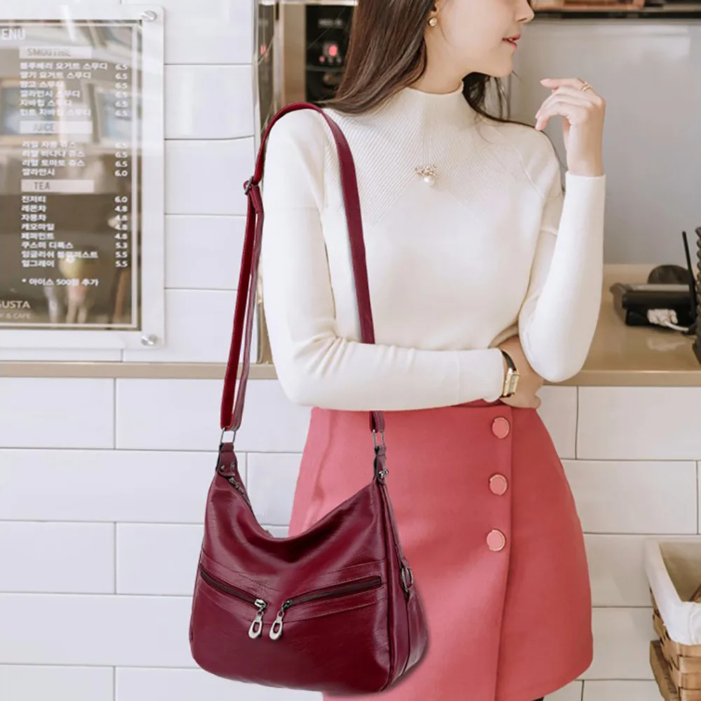 Women Bag Solid Color Zipper Handbags Shoulder Handbag