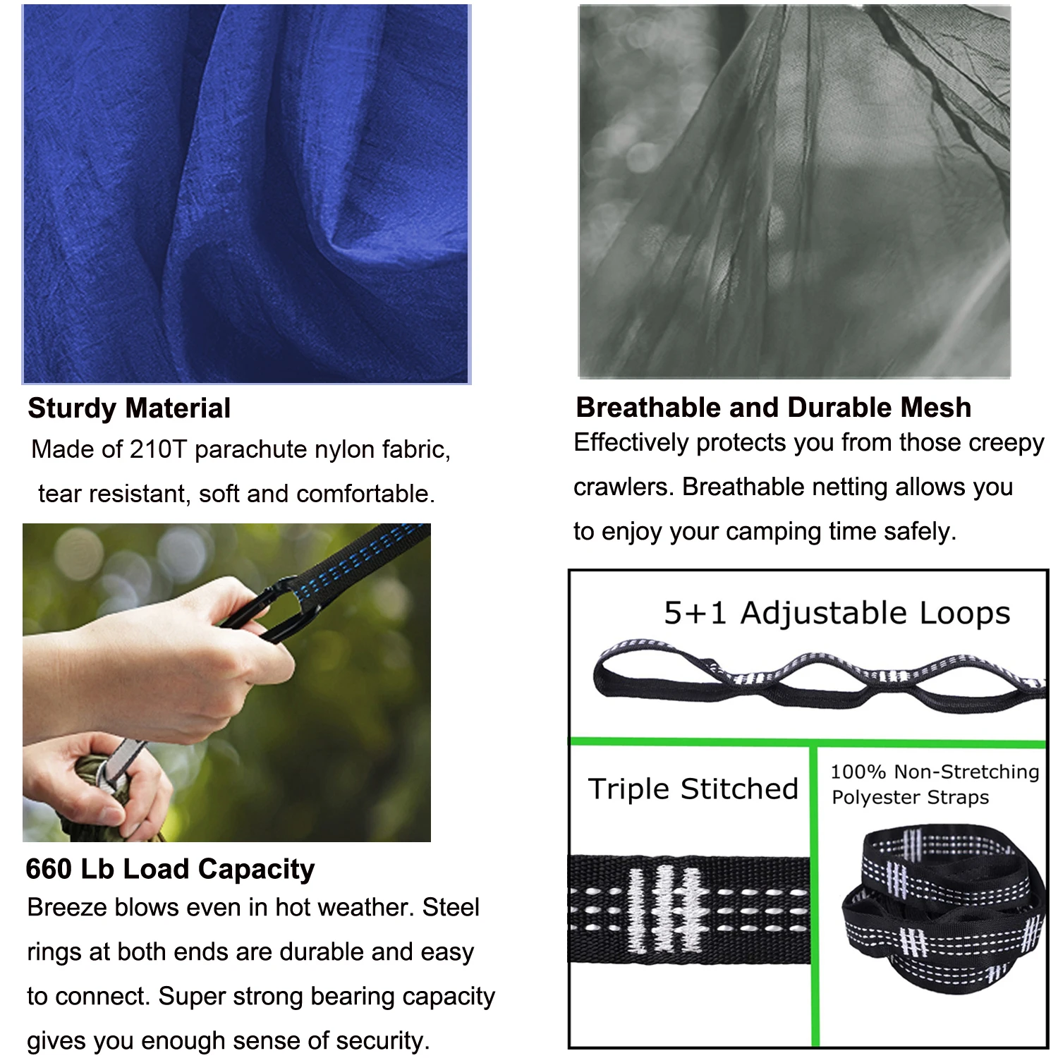 Double Camping Hammock with Mosquito Netting Pop-up Portable Hammock Ultralight Nylon Parachute Hammocks with Tree Straps