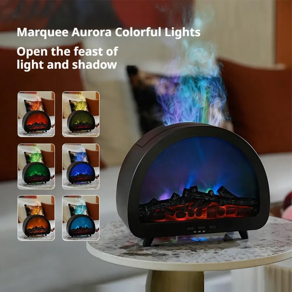 

New Fireplace Flame Aromatherapy Machine Home Desktop Remote Control Rainbow Atmosphere Light Humidifier Ornament Romantic