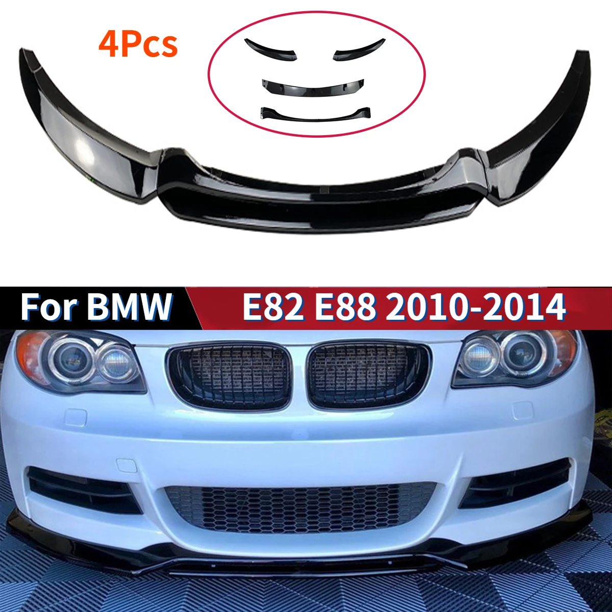 

For Bmw E82 E88 4Pcs Gloss Maxton Style Front Bumper Splitter Lip Spoiler Diffuser 118d 120i 135i M Sport 2010-2014 Lci Bodykits