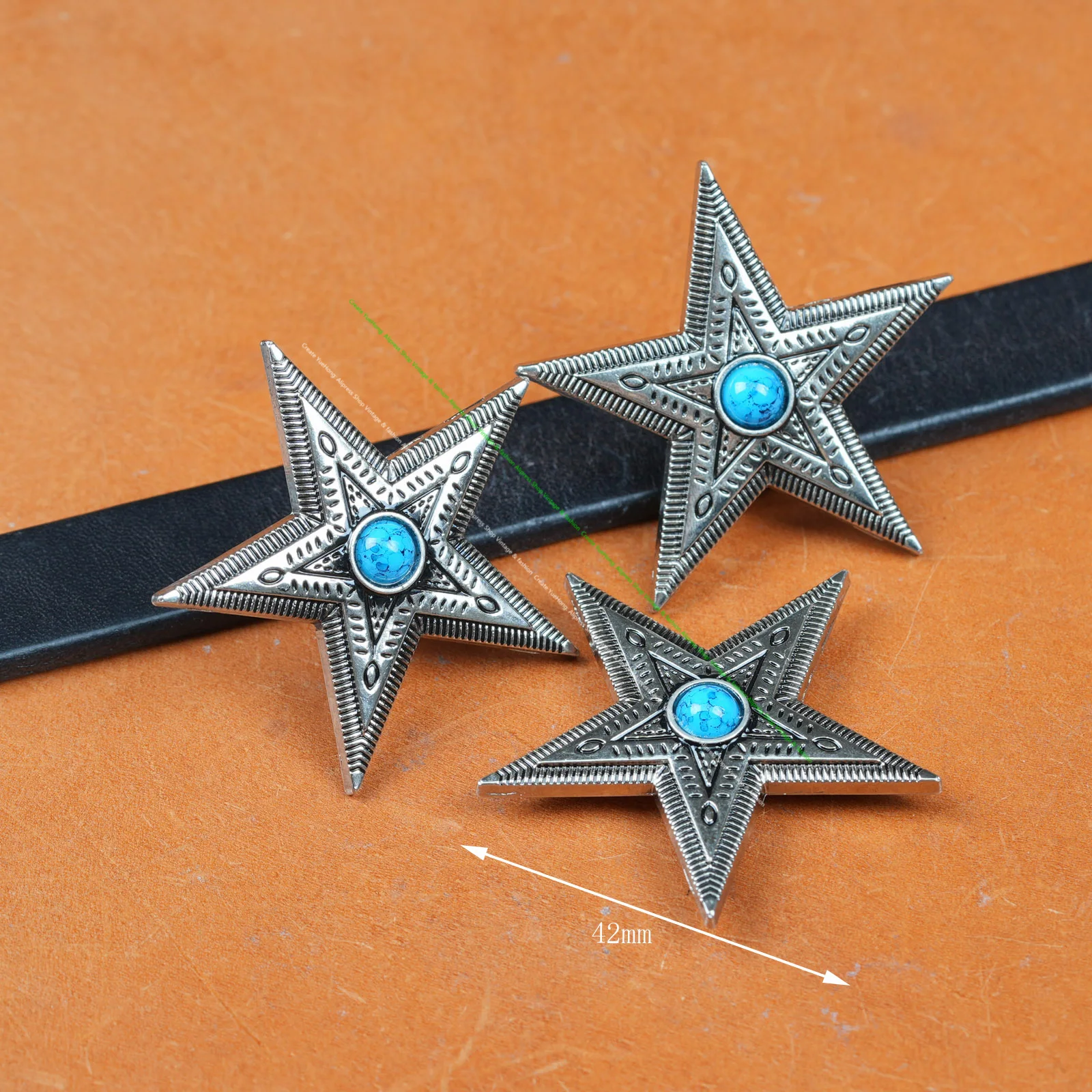 10Pcs Western Star Conchos Turquoise Stone Ranger Star Rivets for Leather Crafts Belts Bags Saddles Bridle Accessories Screwback