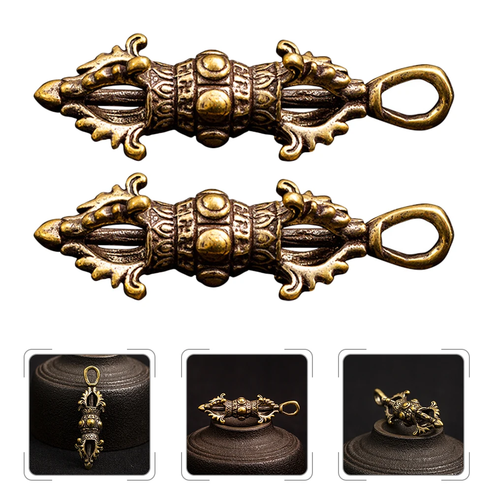 

2pcs Brass Vajra Pestle Pendant Vintage Keychain Retro Decorative Charms Car Key Ornaments Wear-Resistant Corrosion-Proof