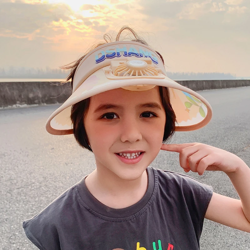 Funny Summer Hat for Kids Cartoon Sun Hat with Fan Peak Cap Beanie Children Boy Girl Sun Protection Cap Hollow Hats