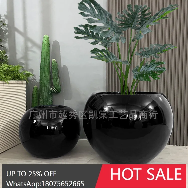 

MJY Fiberglass Floor Round Flower Pot Large Spherical Green Plant Flower Pot Ornament
