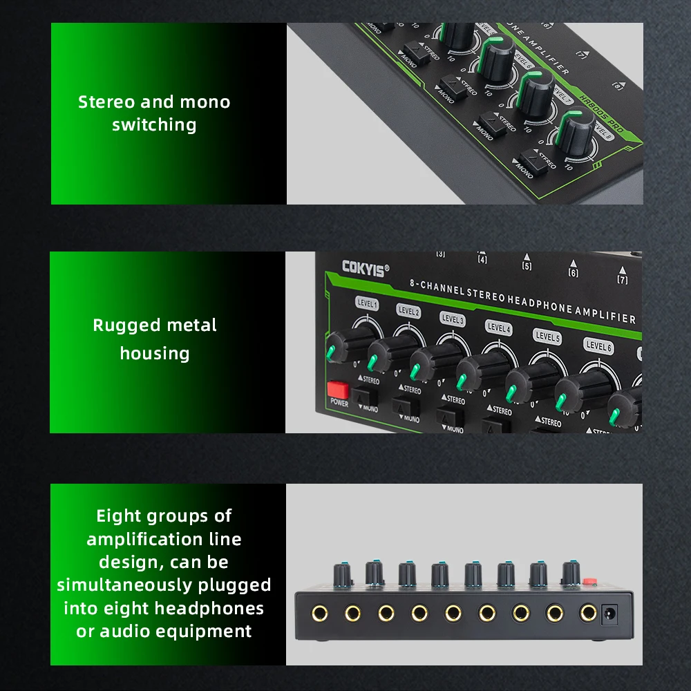 AMPLIFICADOR DE AURICULARES HA800S PRO de 8 canales amplificador de Audio estéreo ultracompacto con adaptador de corrien