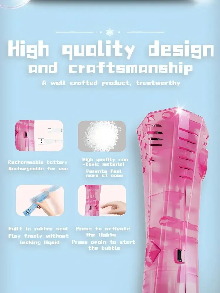 عصا الفقاعات الداعمة المتوهجة للحفلات الموسيقية السحرية من برينسيس، آلة الفقاعات الكهربائية الخيالية الشهيرة للأطفال