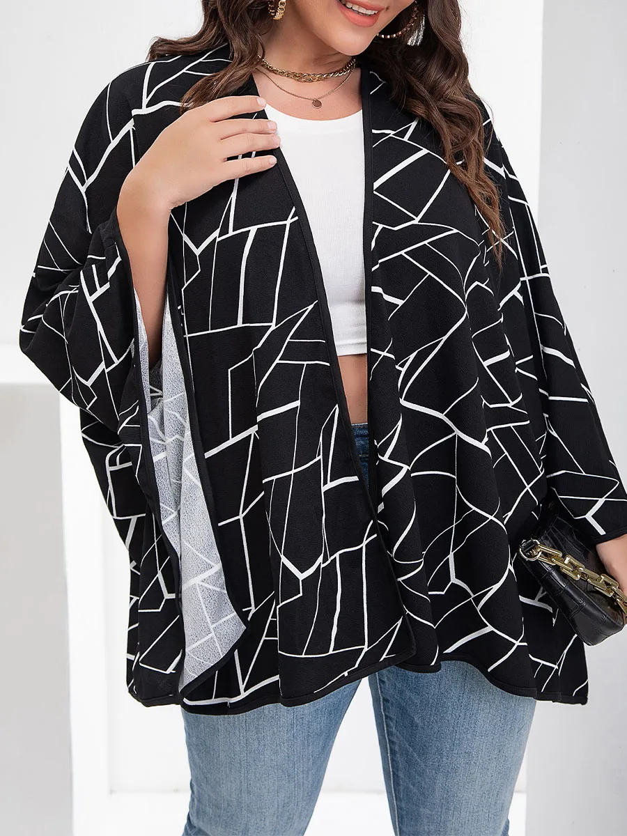 

Spring and Summer Plus Size Jacket Fashion Loose Versatile Long V-neck Black and White Striped Shirt Irregular Cardigan