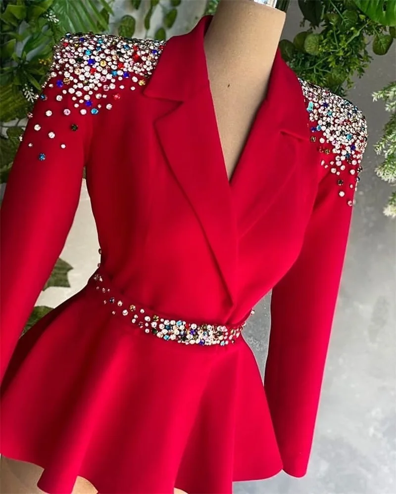 костюм женский Women Suits Blazer Elegant Crystal Custom Made Blazer With Belt 1 Pcs Jacket Formal Party Prom Dress