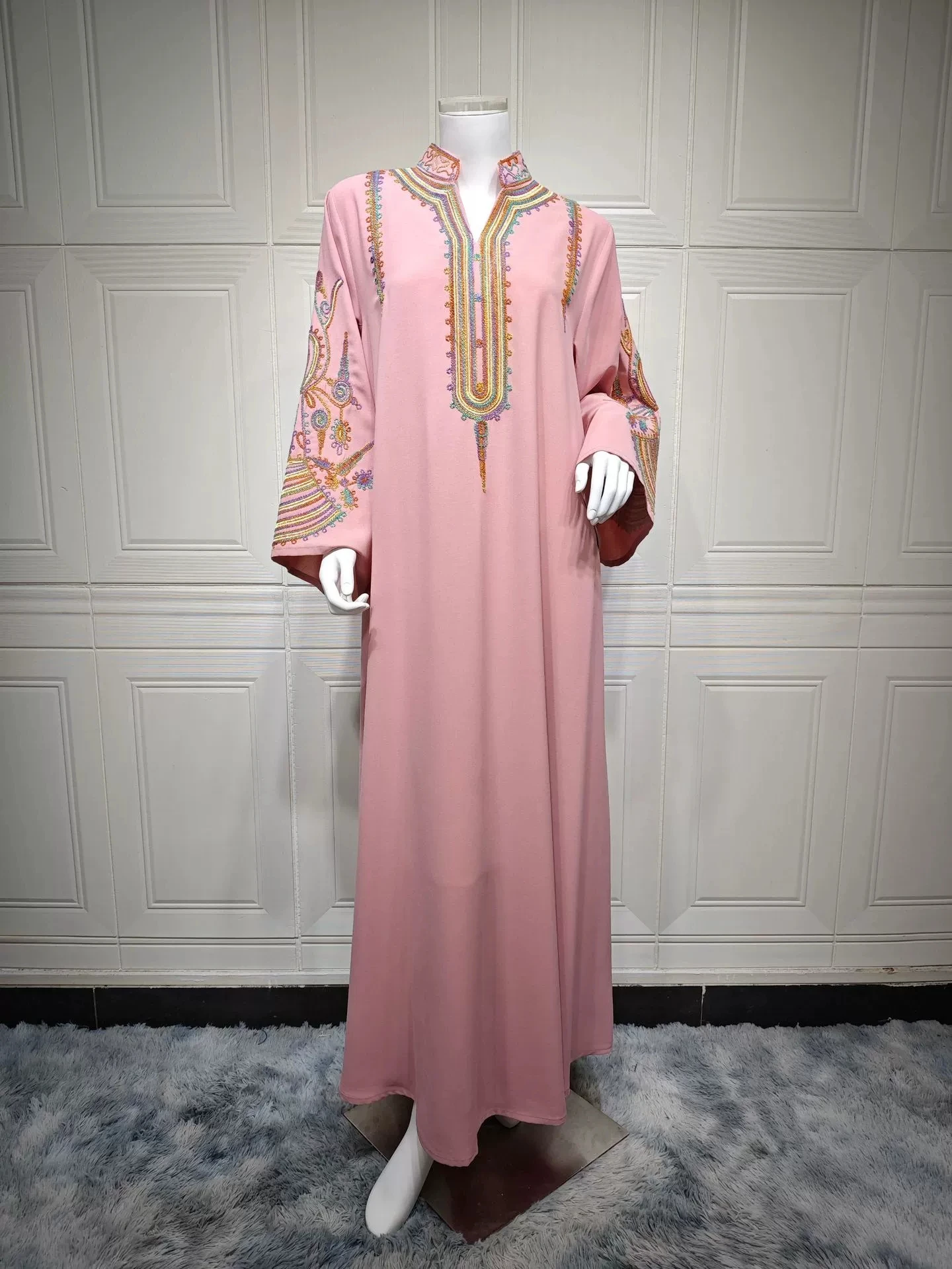 Middle Eastern new women's embroidery rope embroidery Muslim pullover dress robe-GZXX528