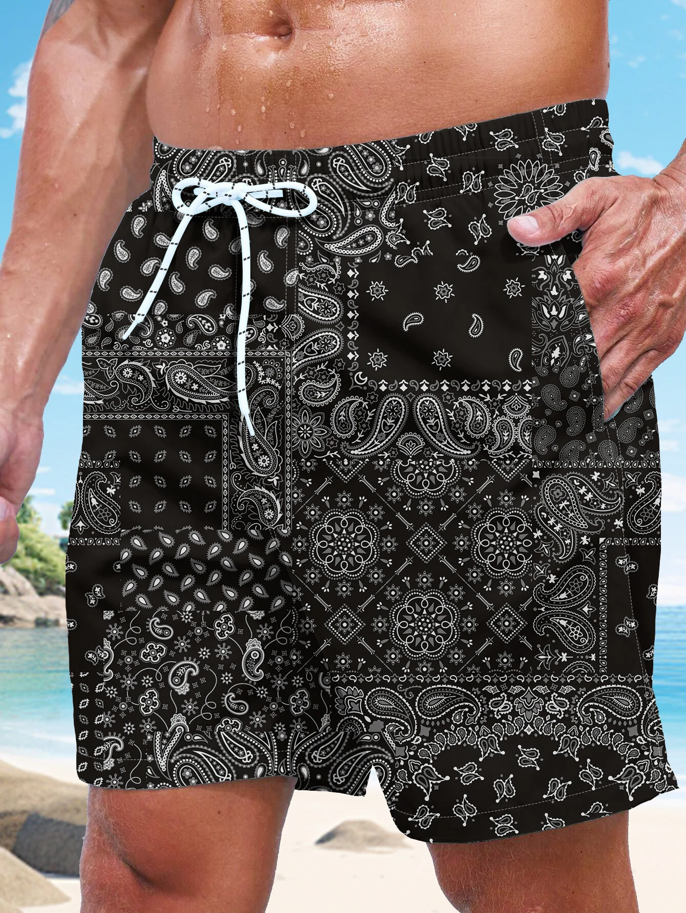 3D-Printing Mens Swim Trunks, Quick Dry Mens Swimwear, Swimsuit For Mens with Pockets, Suit For  Swim, Board, Surf, Paddle, Fish