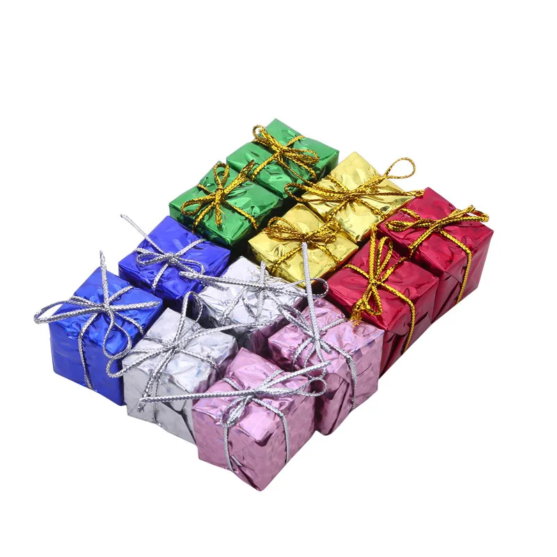 12pcs Christmas Tree Hanging Pendants Mixed Color Mini Gift Box Christmas Tree Ornaments Decorations Ornament Adornos