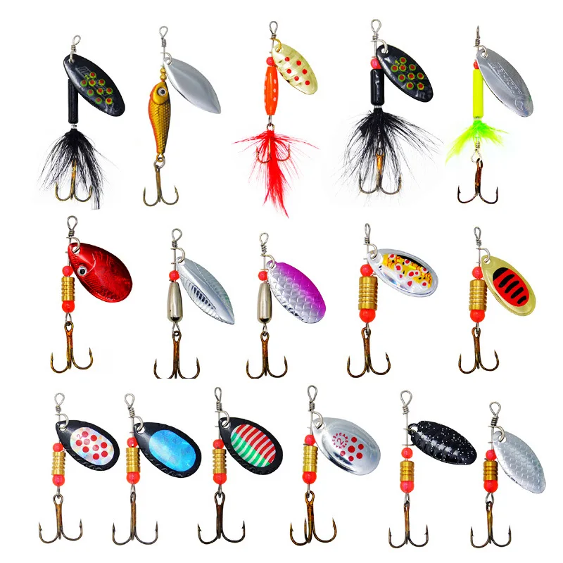 16 Pcs Fishing Hooks LURE Spinning Metal Rhinder Feather Trout Bass Salmon Lure Hand Cranks Decoy Biomimetic Carp Fishing Set