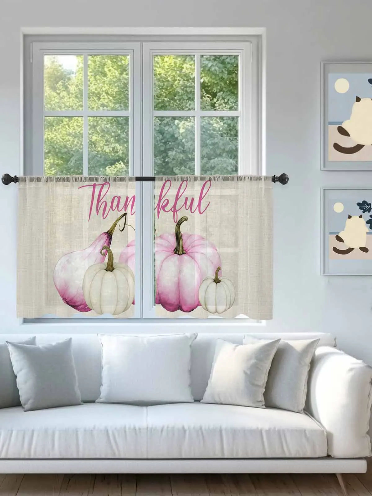 

Pink Pumpkin Cotton Linen Sheer Voile Curtains for Living Room Window Treatment for Bedroom Kitchen Drapes