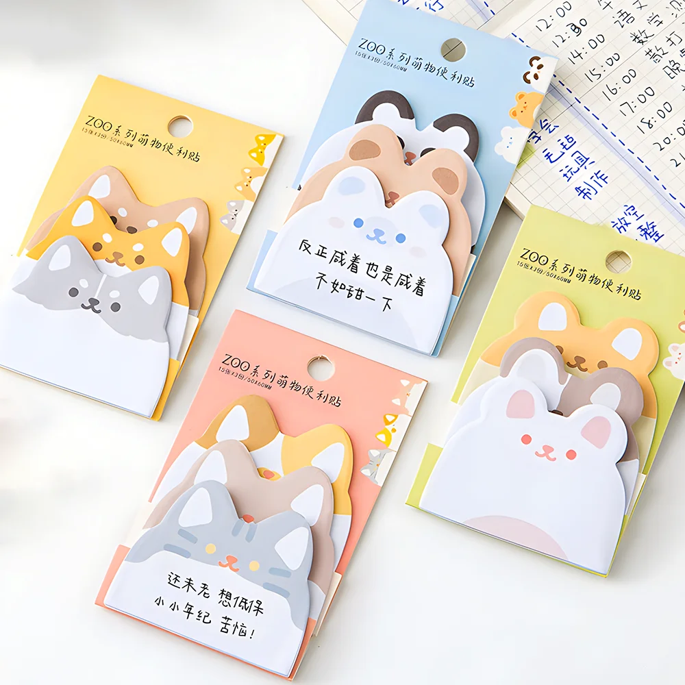 Novelty Aesthetic Sticky Notes Cute Kawaii Dog Cat Bunny Bear Memo Pad Post Notepad School Stationery Check List Planners Agenda