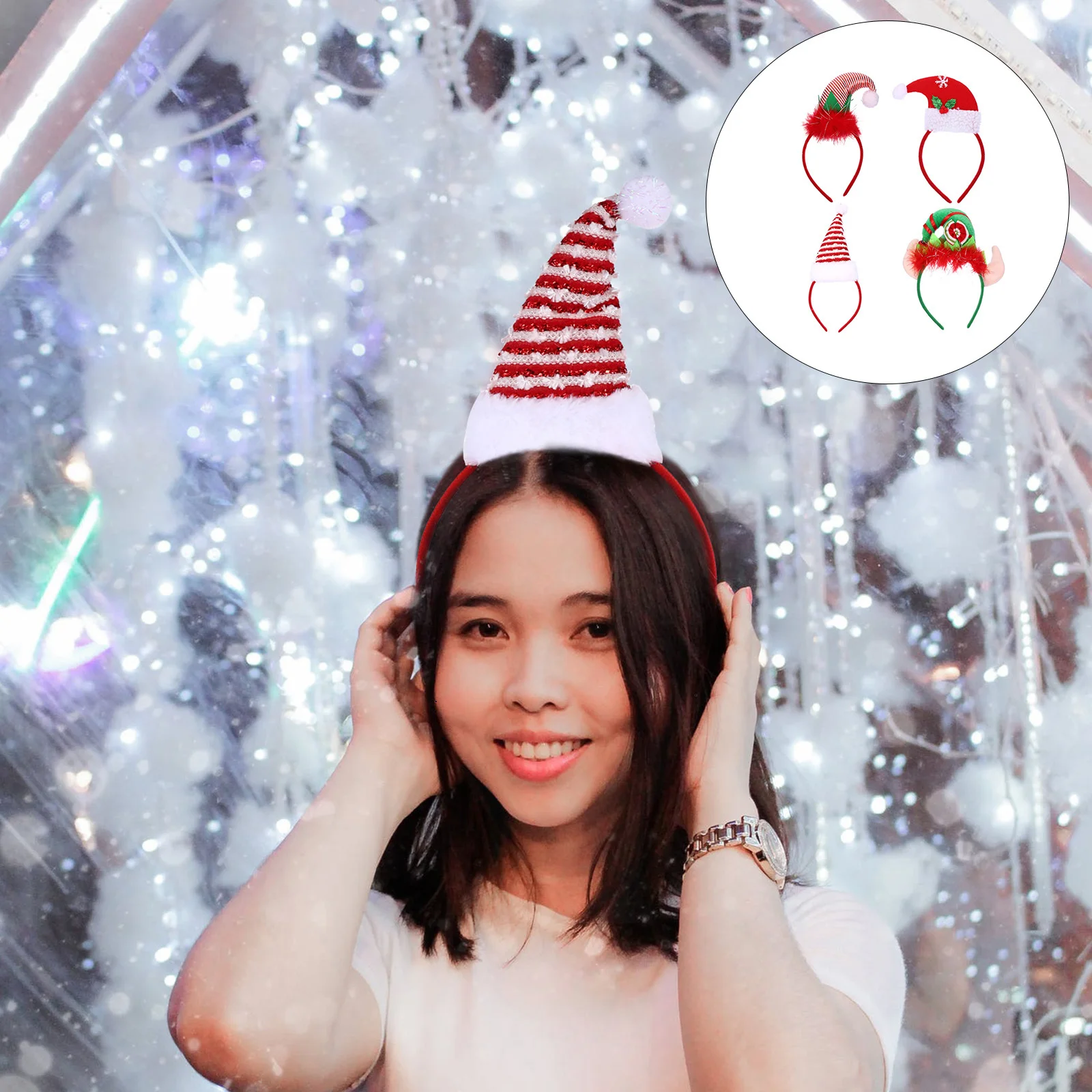 

4Pcs Festival Accessory Christmas Hat Headdress Cute Party Headband Santa Hair Hoop Holiday Hairwear Gift for Women