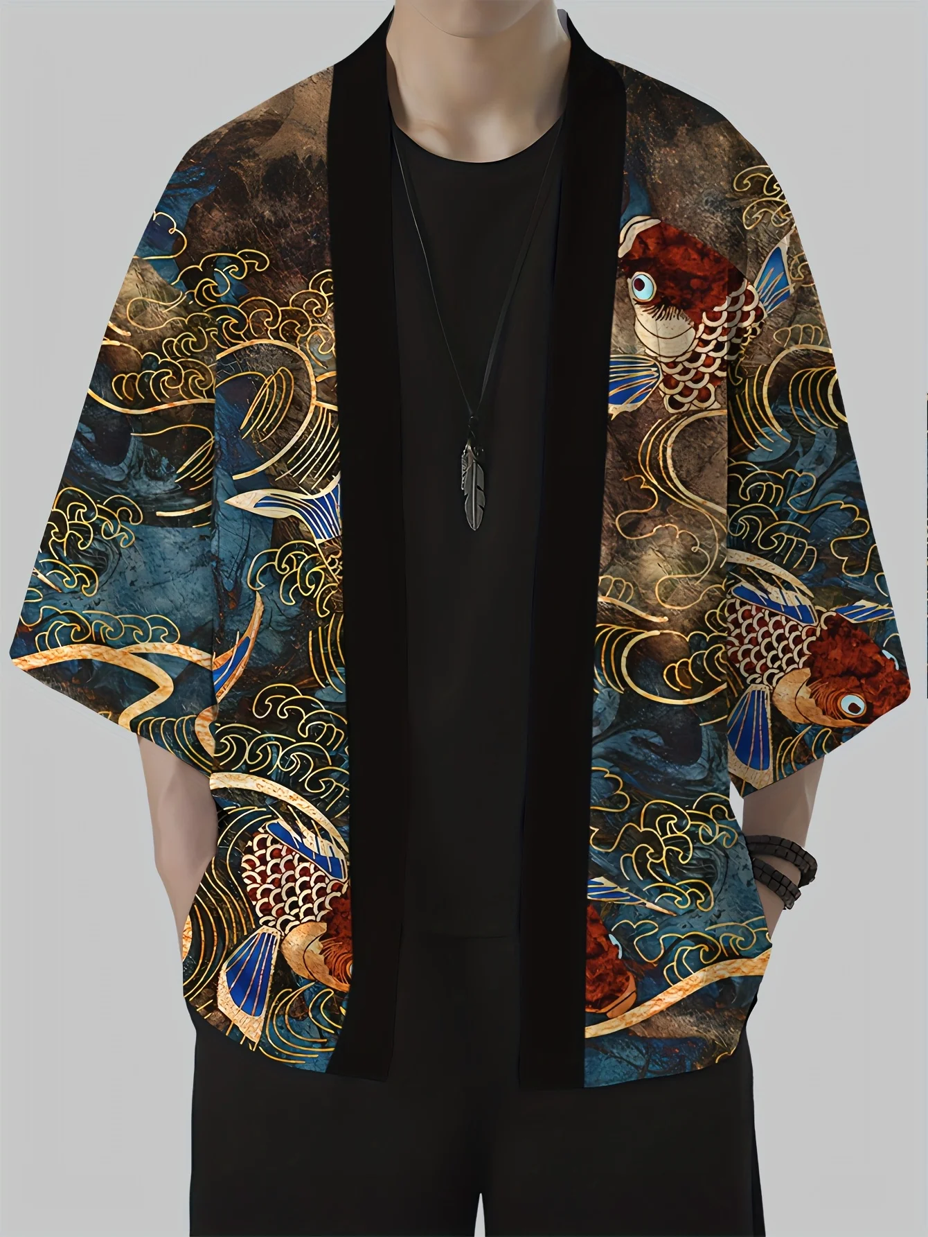 Kimono Masculino de Verão 2026 com Estampa 3D, Respirável, Leve, Casual, Moderno, para Uso Externo e Urbano