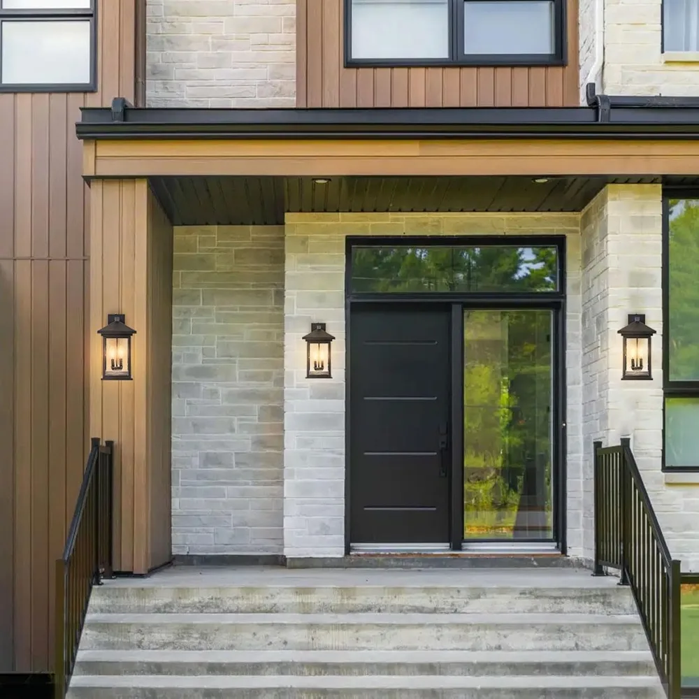 Lampu Dinding Luar Ruangan Senja hingga Fajar dengan Kaca Berbintik Bening dan Finishing Hitam Matte, Lampu Dinding Besar untuk Pemasangan di Dinding