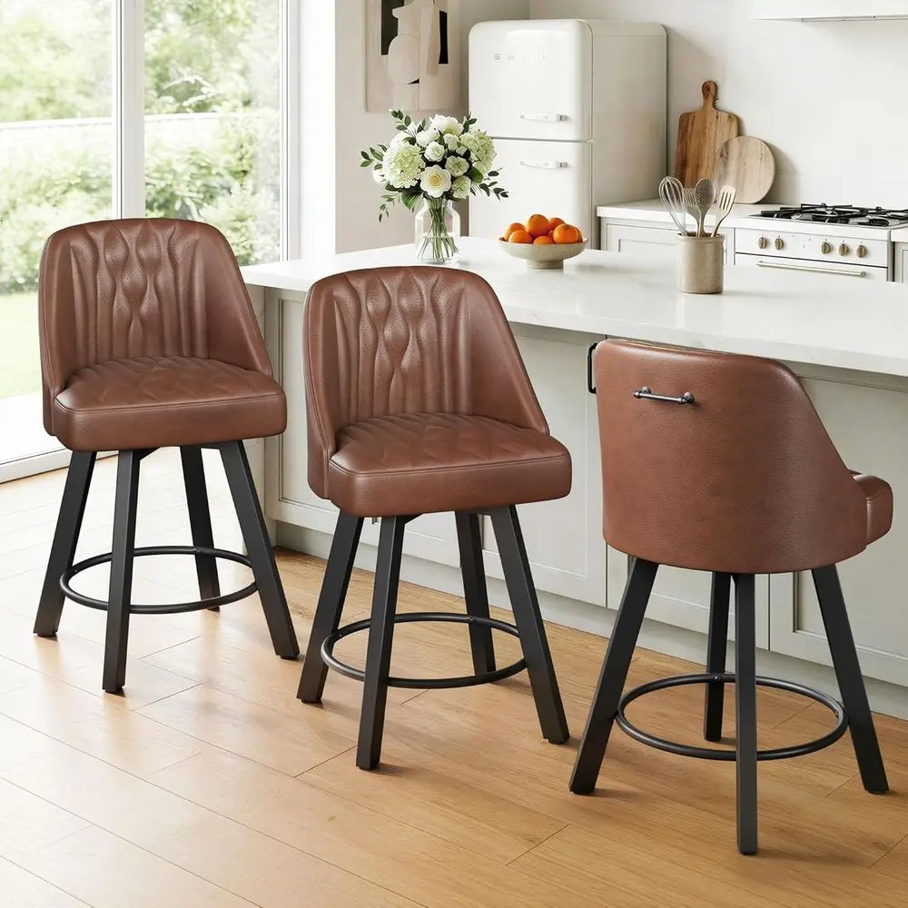 

Set of 3, 26 Counter Height Swivel Bar Stools with Backs, PU Leather Upholstered, Metal Legs, Suitable for Kitchen Island or Hom