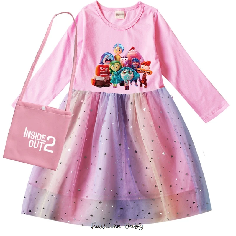 New Inside Out2 Kids Children Cosplay Costume Dress Outfits + Bag Halloween Carnival Suit Girls Child Birthday Fancy Party Sets