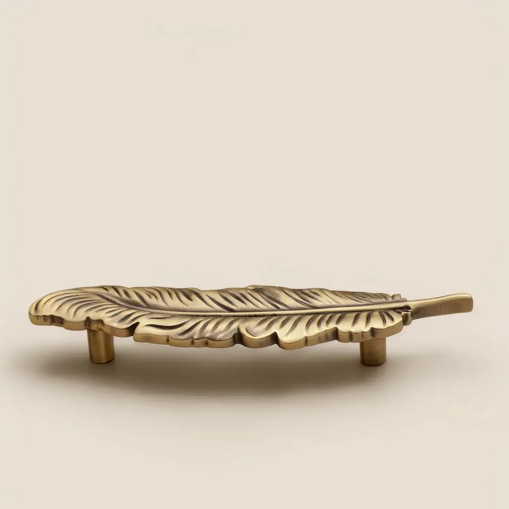 Decorative Feather Drawer Pulls Luxury Gold Solid Brass Cabinet Handle Modern Furniture Hardware For Wardrobe Cupboard Door