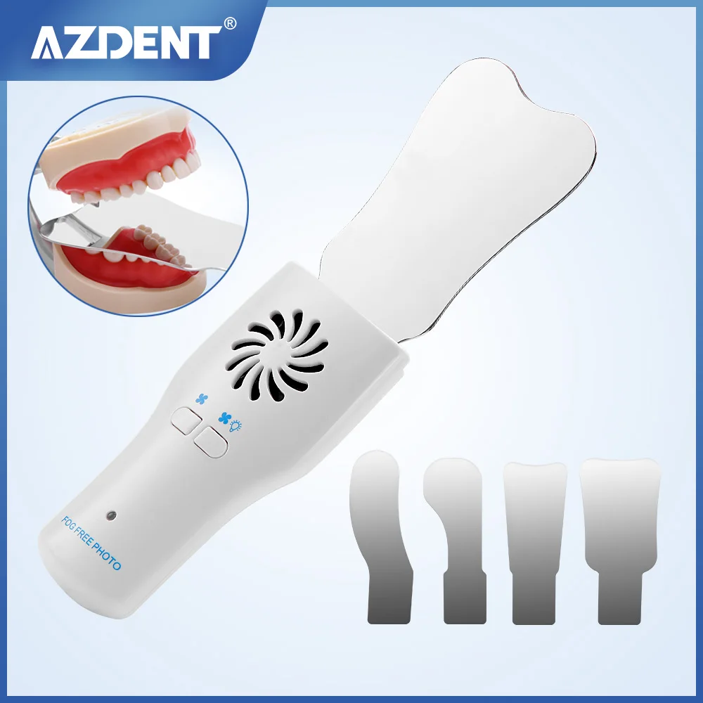 AZDENT Dental Anti-Fog Mirrors Set Automatic Defogging Intraoral Mirrors Oral Photography Orthodontic Reflector with LED Light