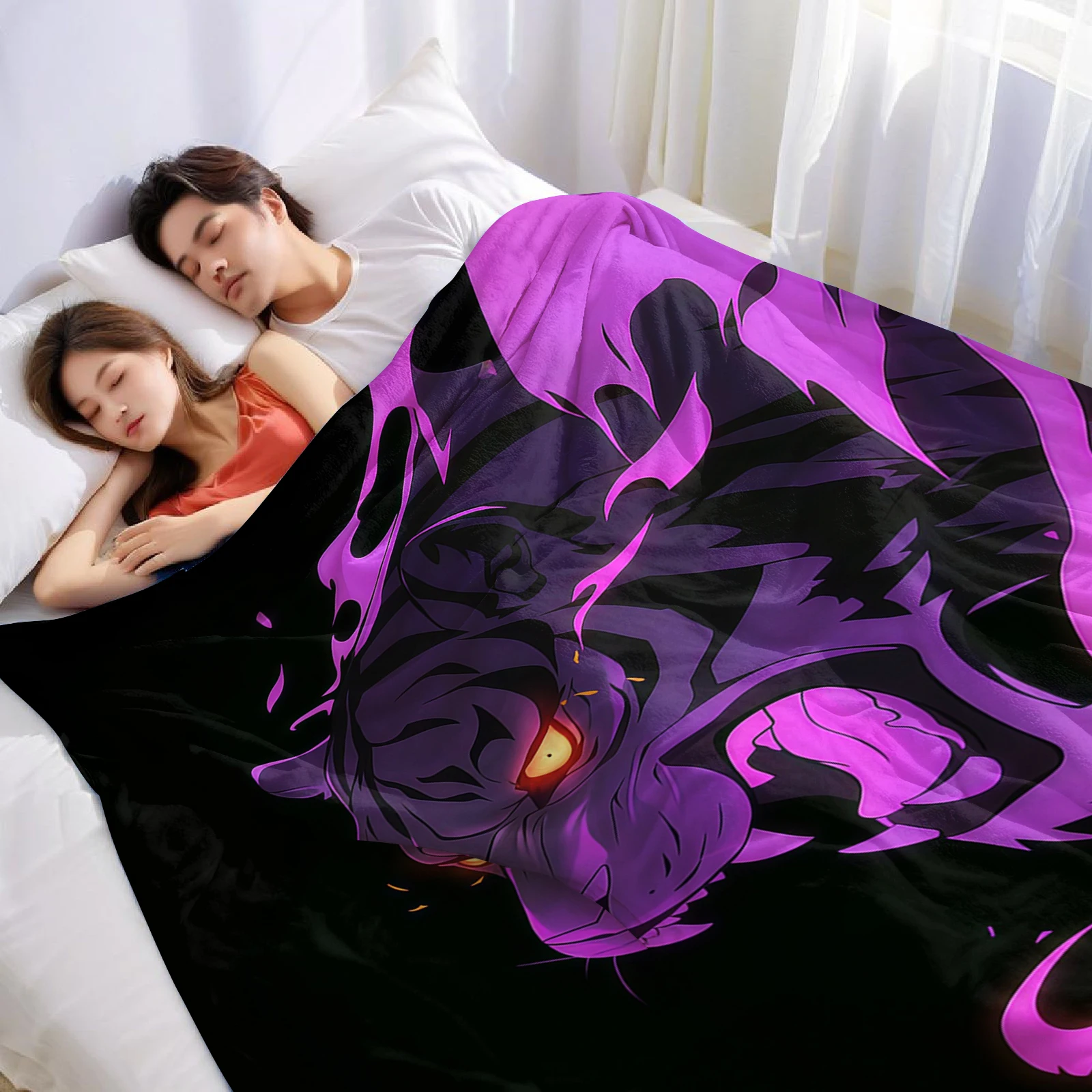 Purple Fire Tiger Ultra Soft Sherpa Fleece Blanket Fluffy Warm Thick Throw for Sofa Bedroom Couch Holiday Home Decor Gift