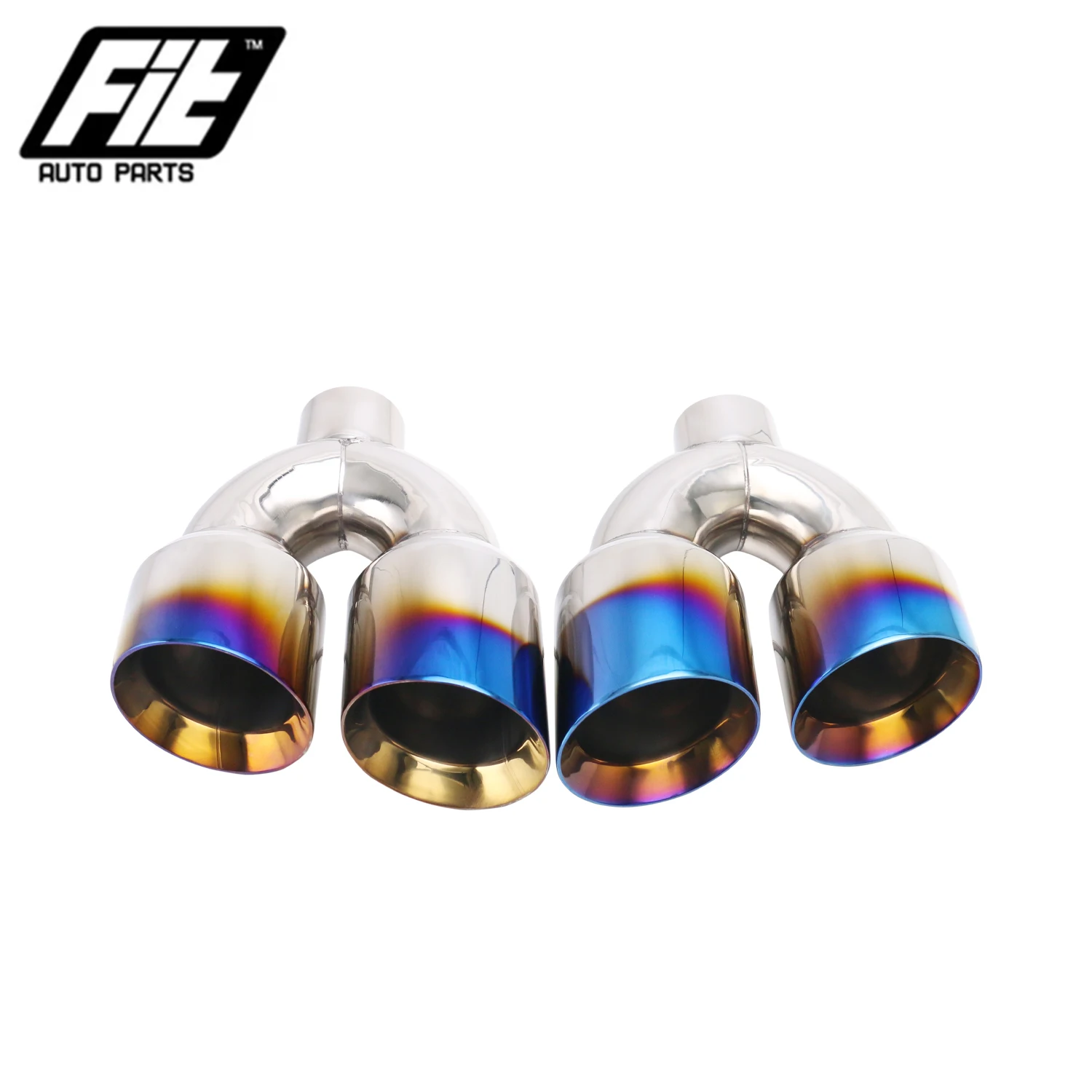 

1 pcs universal car 2.5'' muffler tailpipes brunt blue double outlet 3‘’/4'' exhaust tips