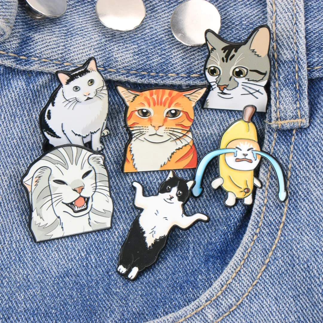 Cartoon Funny Cat Meme Enamel Lapel Pins, Cute Expression Kitty Brooch Badges for Backpack Clothing DIY Decor Accessories