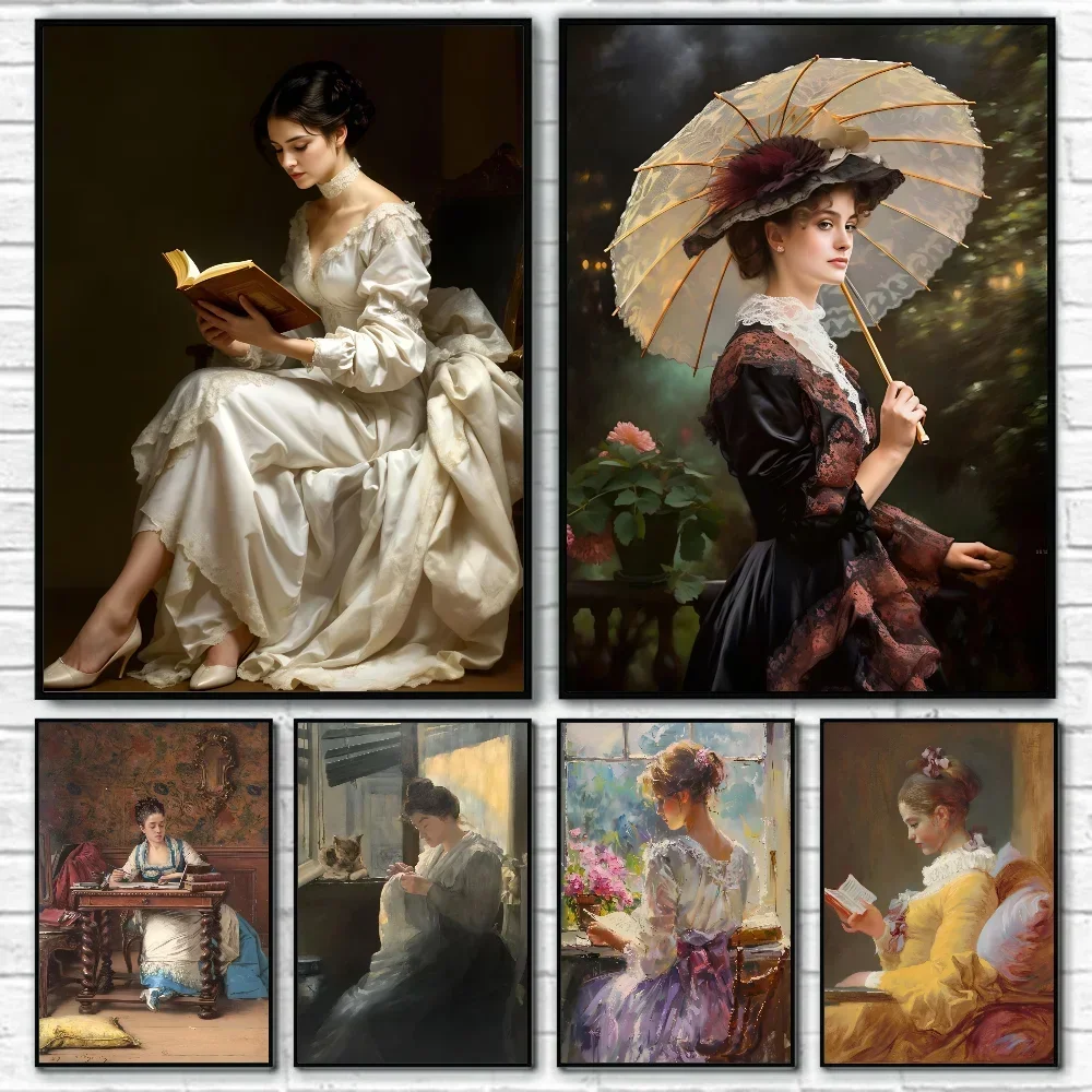 خمر امرأة القراءة المشهد اللوحة معرض الطيور قماش المشارك ذاتية اللصق الفن ورق مقاوم للماء ملصق مقهى بار #1