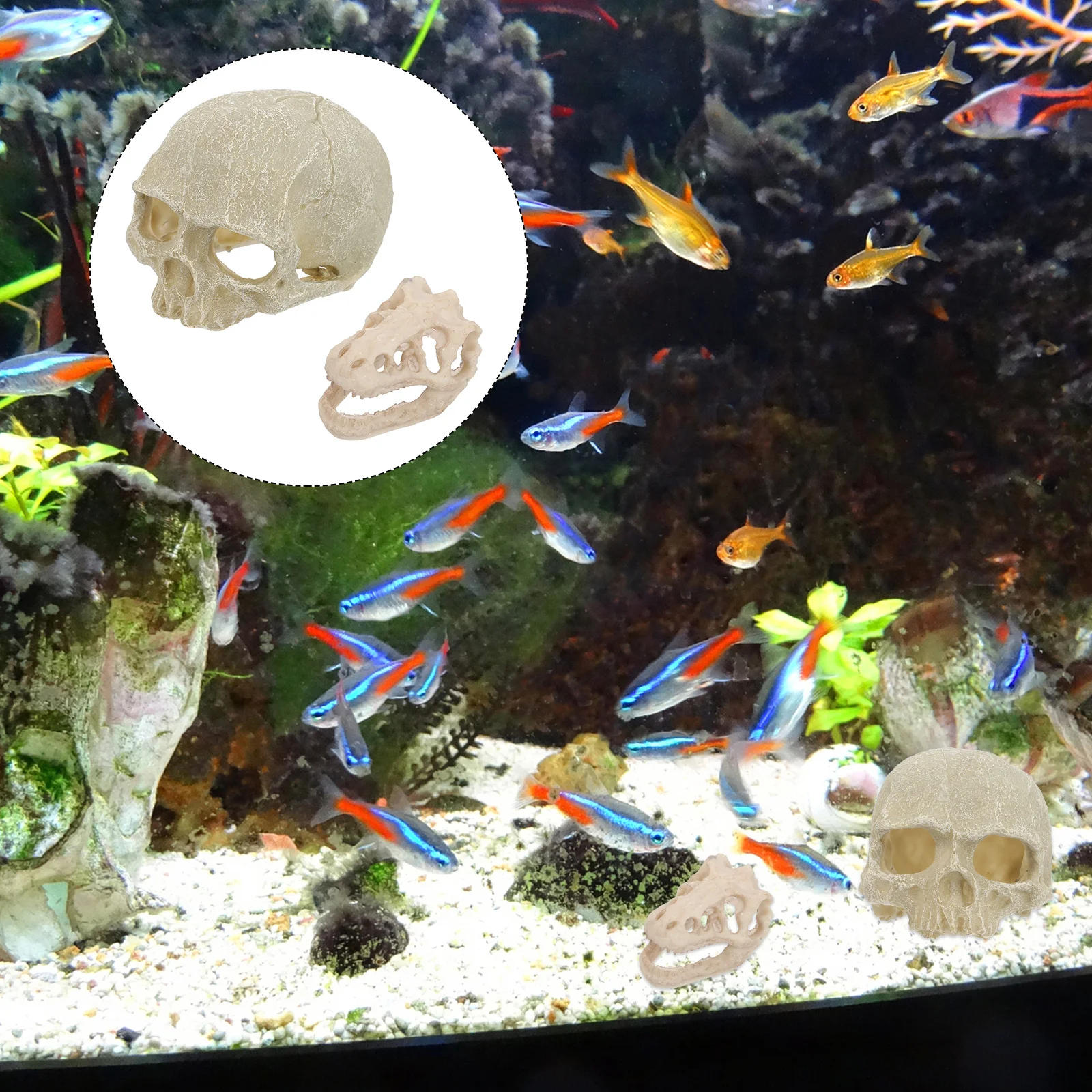 

2Pcs Skull Shape Resin Fish Tank Decor Artificial Skull Statue Aquarium Landscaping Decoration Safe for Freshwater