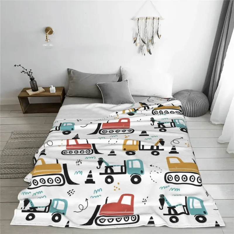 Funny Construction Transport Cartoon Blanket Fleece Summer Autumn Winter Excavators Trucks Throw Blankets for Home Bedspreads