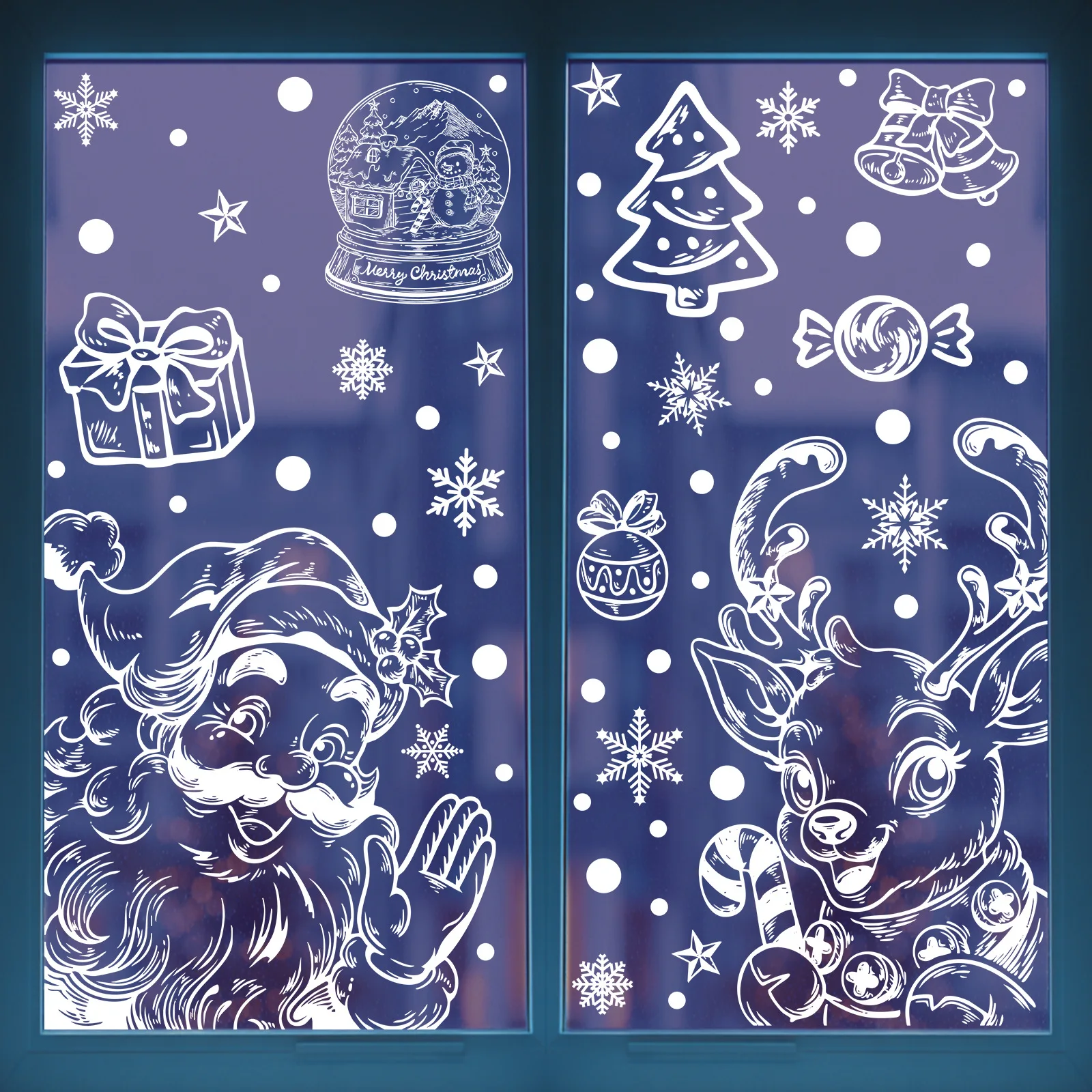 Christmas Winter Snowflake Reindeer Static Window Clings, Holiday Party Supplies, Decorative Stickers for Window, Pendant
