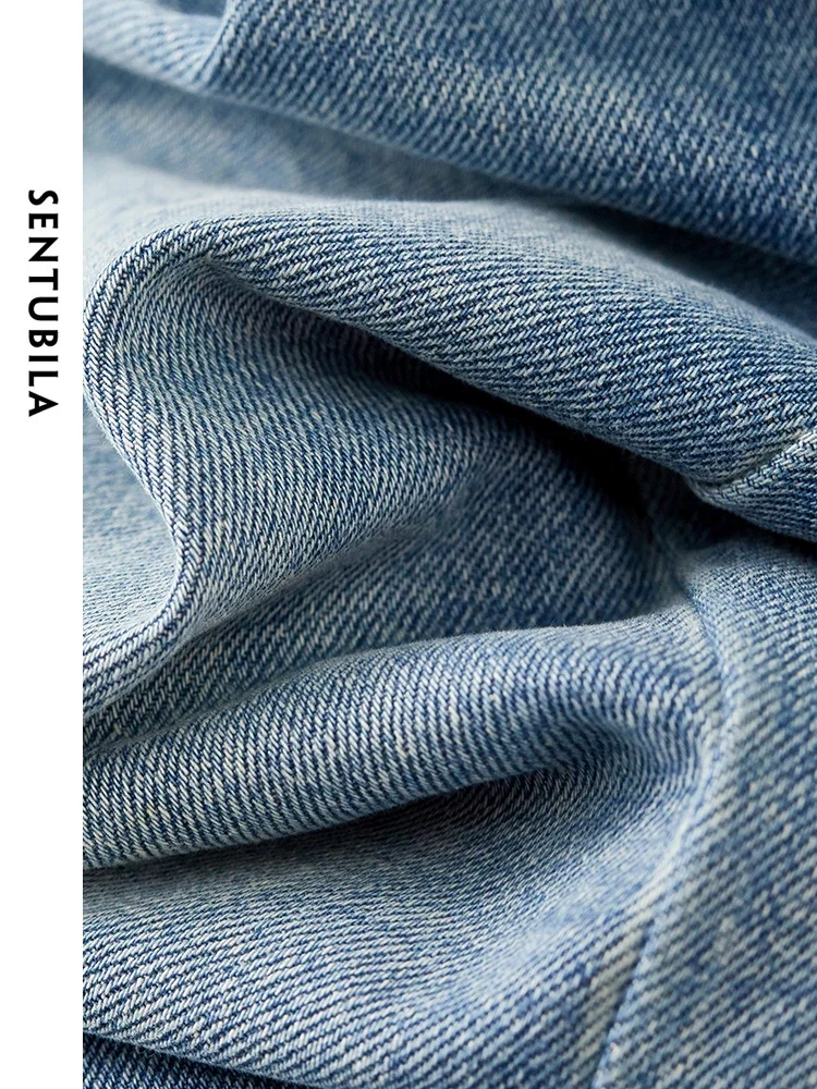 Sentubila cintura alta queimado jeans feminino 2025 primavera conforto calças de comprimento total casual solto algodão denim calças compridas w41n53622