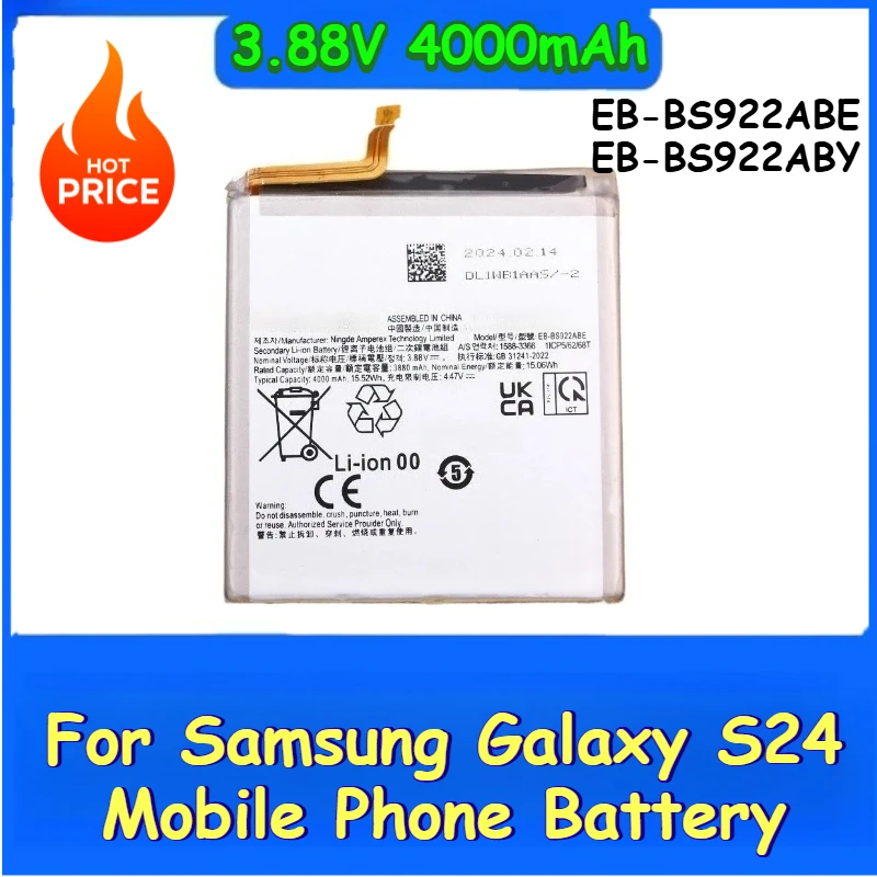 

EB-BS922ABE EB-BS922ABY Battery 3.88V 4000mAh For Samsung Galaxy S24 Mobile Phone Brand-New High Quality