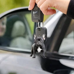 2D Cute French Bulldog Keychain Cool Puppy Flat Acrylic Pendant Versatile Charm Decor for Car Mirror Backpack Festive Party Gift