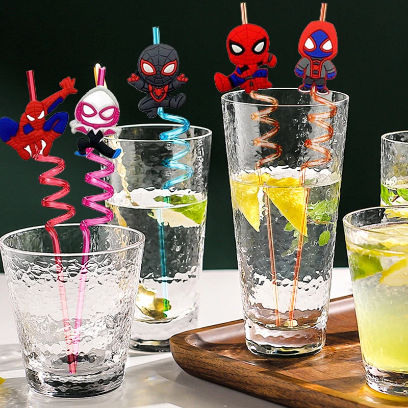 8pcs Spiderman Straws For Kids Cartoon Spiderman Theme Reusable Drinking Straws Birthday Decoration Party Supplies Baby Shower