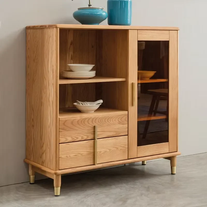 Multi-Layer Solid Wood Eco-Friendly Modern Kitchen Storage Cabinet with Multi-Function Cupboard Drawers and Solid Wood Doors