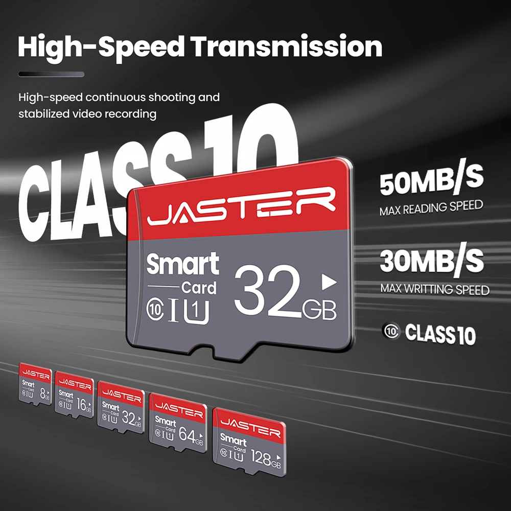 JASTER 100PCS Lot Original Memory Card 128GB High Speed SD Card 64GB 32GB 16GB 8GB For Camera Mobile Phone Tachograph Monitoring