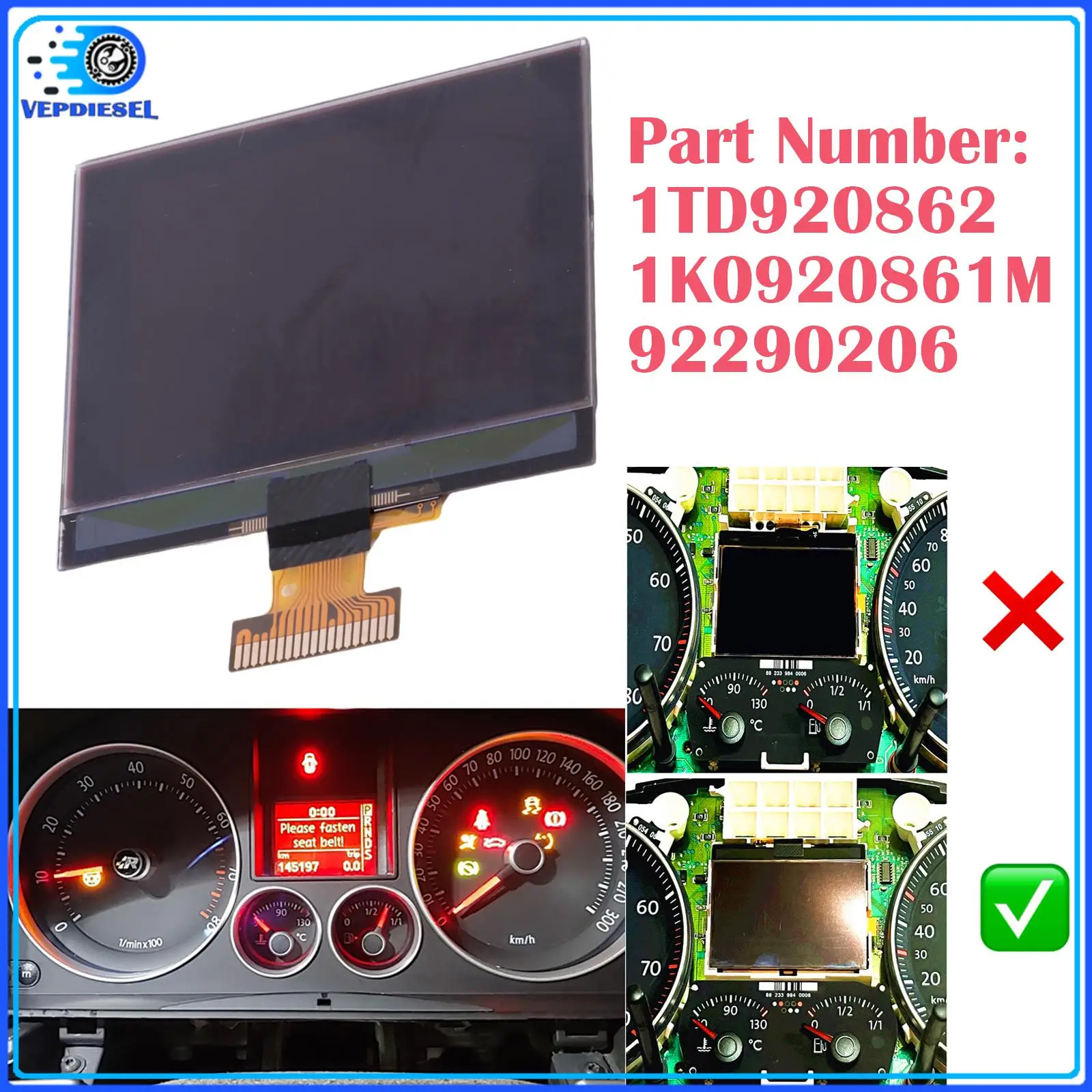 LCD Display Screen Dashboard For Golf V Touran Passat Jetta Mk5 Scirocco III 1TD920862 1K0920861M 92290206 Car Multimedia Player
