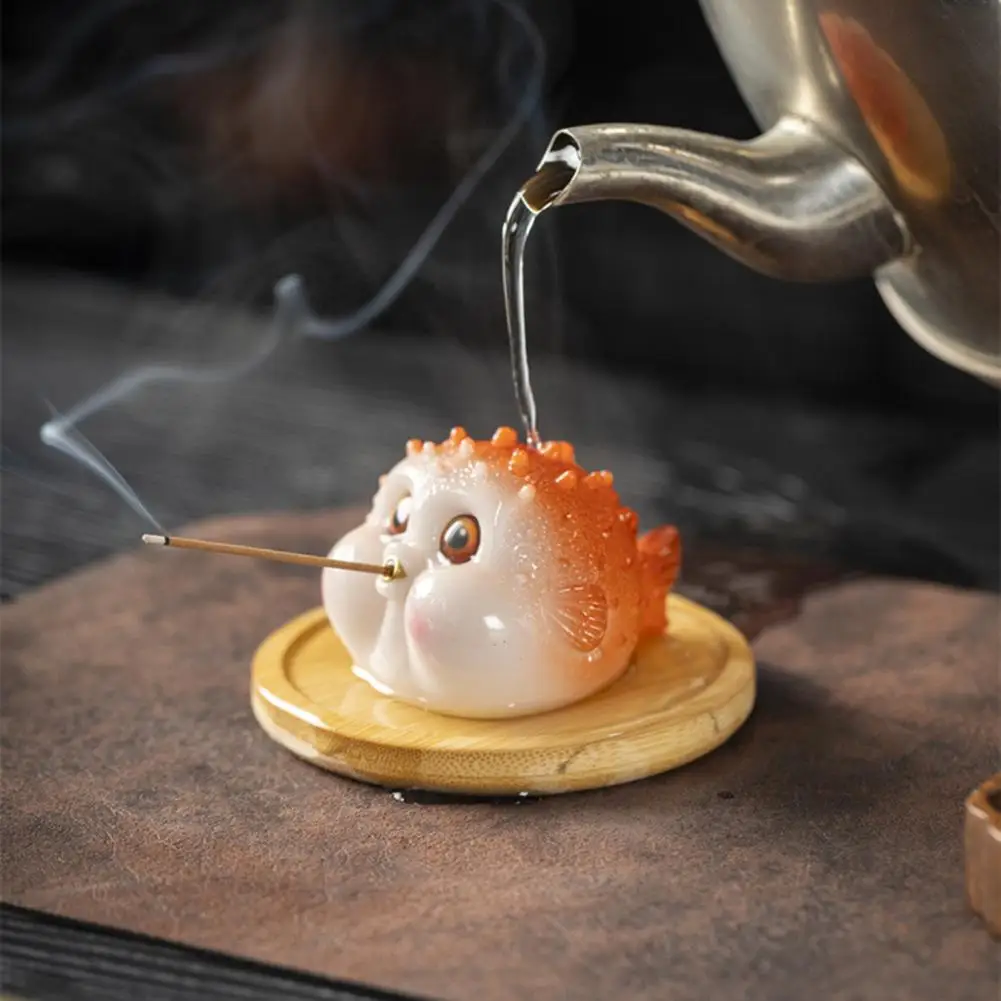 Pufferfish Incense Stick Holder Resin Globefish Tea Pet Figurine Incense Burner Home Office Tea Room Table Decoration Ornament